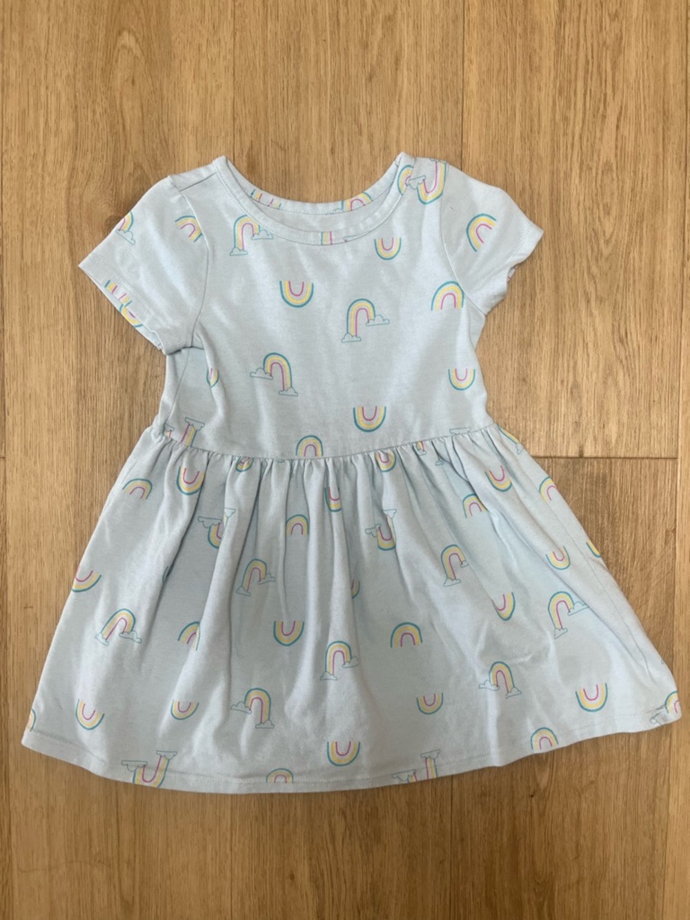 Cat & Jack Light Blue Rainbow Print Short Sleeve Dress